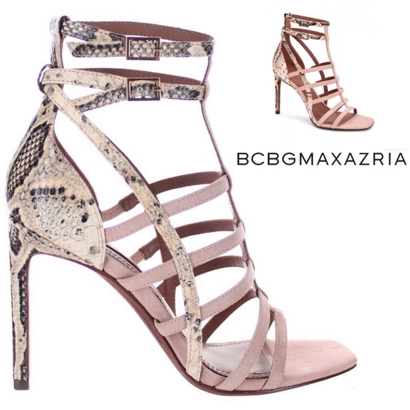 BCBGMaxAzria Shoes - BCBGMAXAZRIA Ilsa Sandal Snake Natural Tea Rose Leather Stiletto Heel Pump 9.5